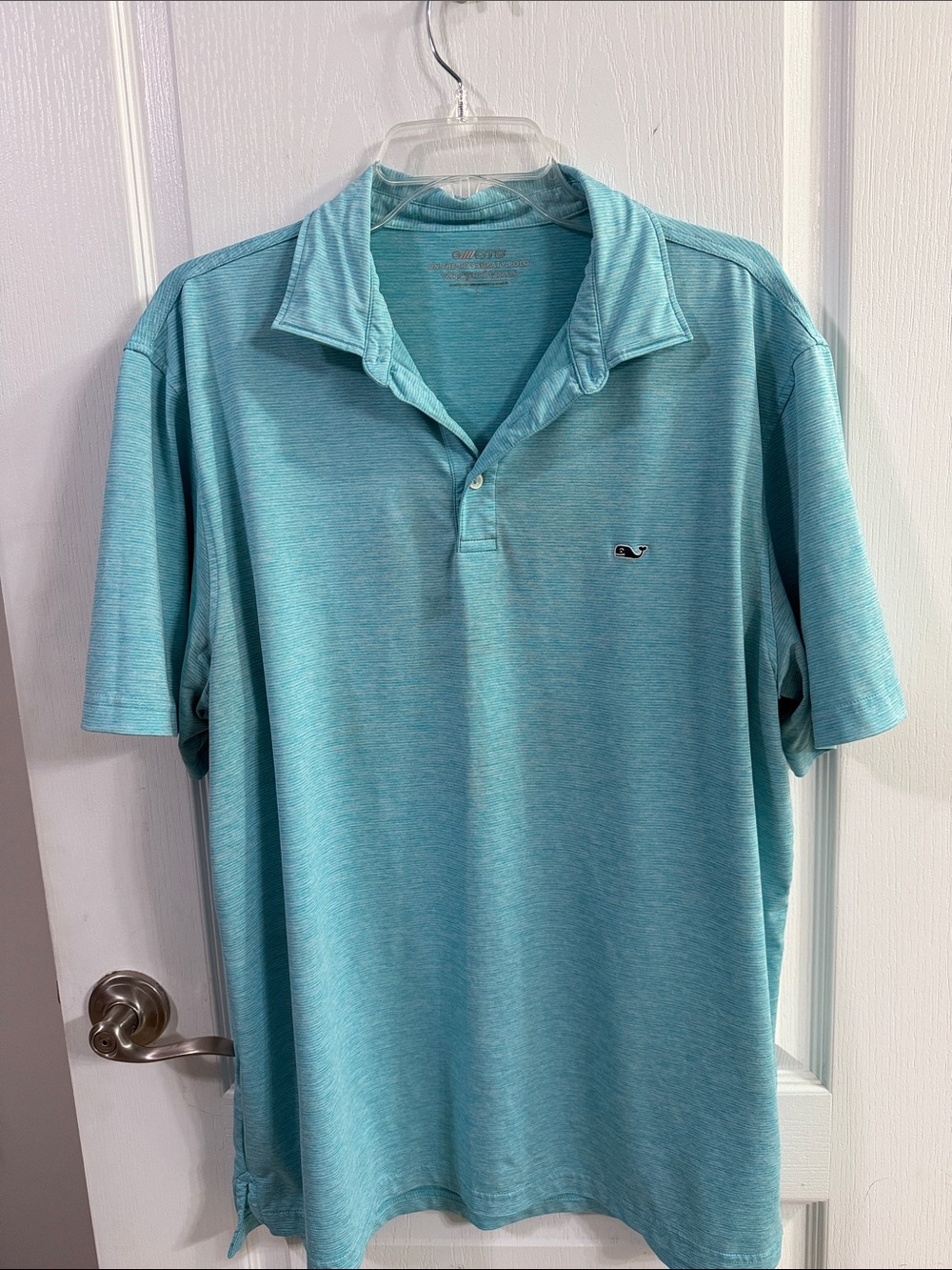 Vineyard Vines Men's performance Teal Heather Polo with Whale Logo